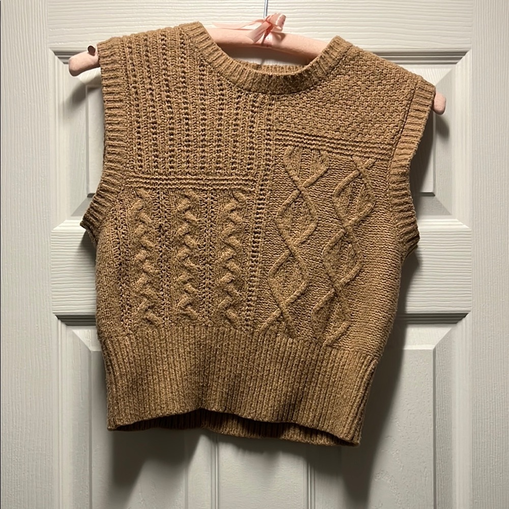 Tan Knit Sleeveless Sweater Vest